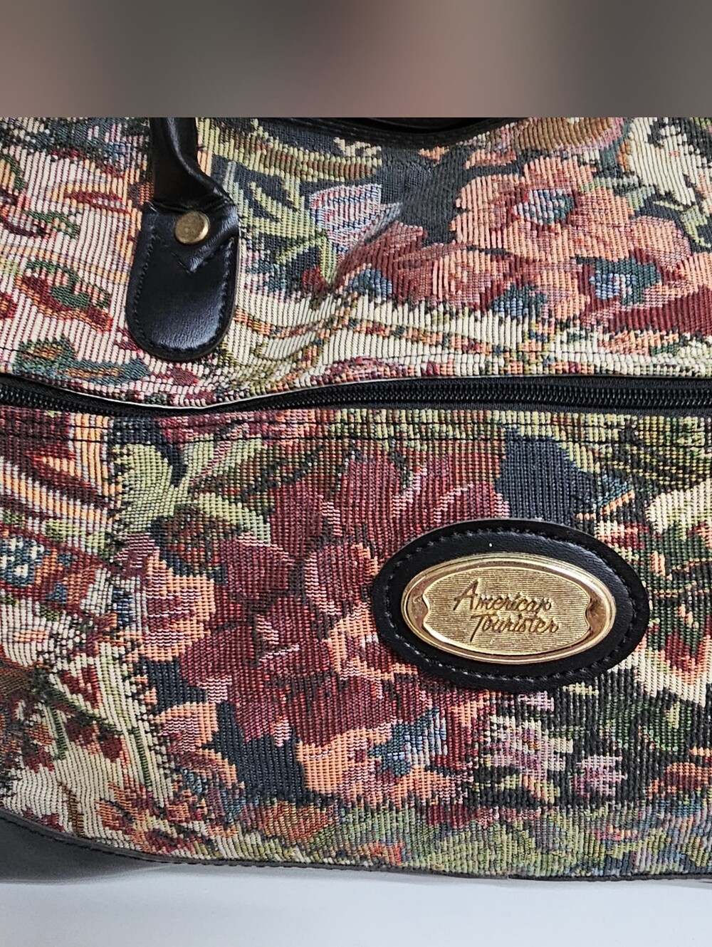 American Tourister Floral Tapestry Tote in Black Trim and Multicolor Floral
